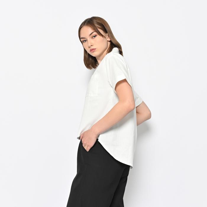 Terbaru Queentin Kemeja Wanita Casual 0195 Katun Twill Polos Lengan Pendek Atasan Wanita Packing