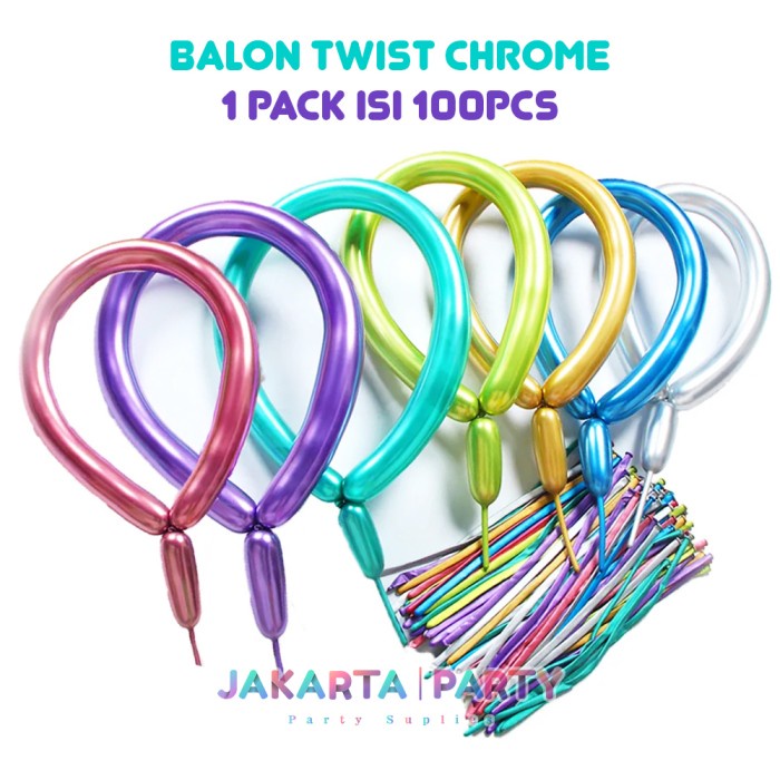 Balon Twist Chrome 1 Pack Isi 100 Pcs / Balon Per Pack / Balon Cacing