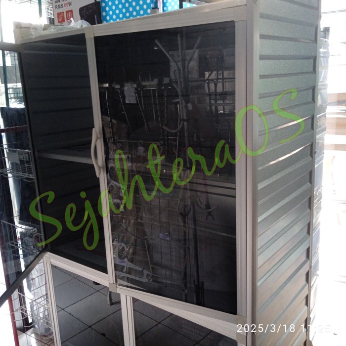 Rak Lemari Piring Makanan Alunium Pintu Kaca : RIBEN