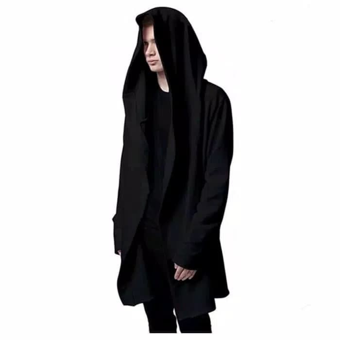 JAKET JUBAH ANIME POLOS HOODIE HITAM PRIA WANITA ZIPPER OVERSIZE