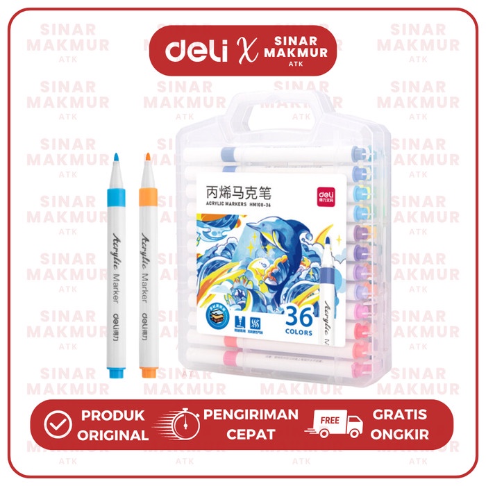 

Spidol Akrilik/Acrylic Marker Bullet Tip 36 Warna Deli HM108-36 (Set)