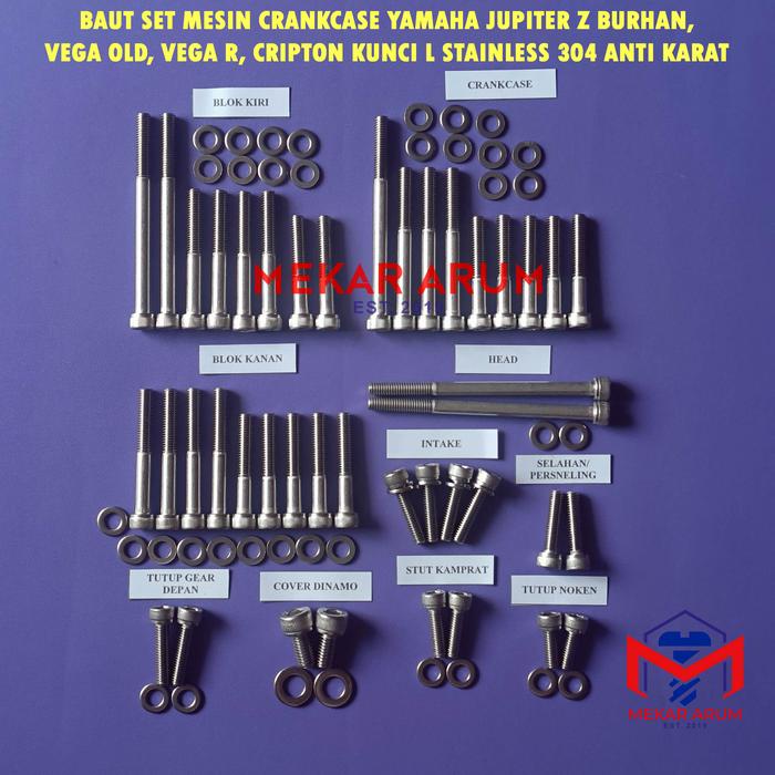 Baut Set Mesin Jupiter Z old Burhan Kunci L Stainless asli Tahan Karat