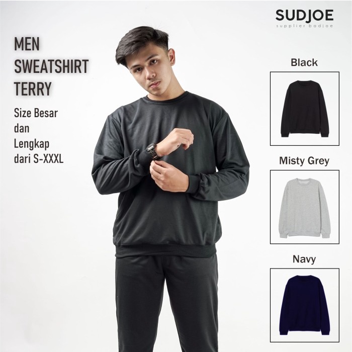 SWEATER CREWNECK POLOS PRIA BAHAN BABY TERRY UKURAN S-XXXL