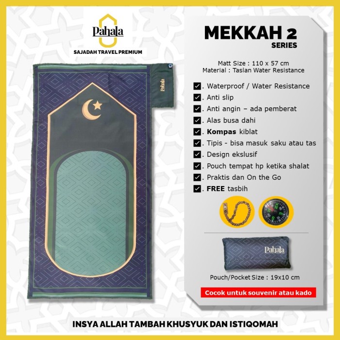 Sajadah lipat travel PAHALA-Mekkah2 (Waterproof/Alas busa dahi/kompas)