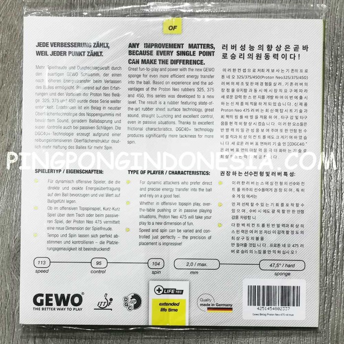 Gewo Proton Neo 475 - Karet Pingpong Rubber Tenis Meja Bet Bat