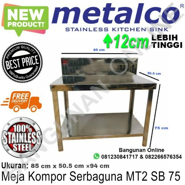 TERBARU Meja Kompor Meja Dapur Rak Stainless Metalco MT2 75 cm