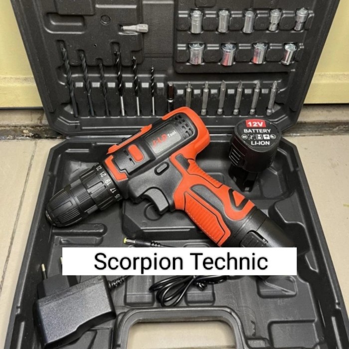 Mesin Bor Baterai 12V JLD TOOL Include Tool Kit Set Cordless Drill