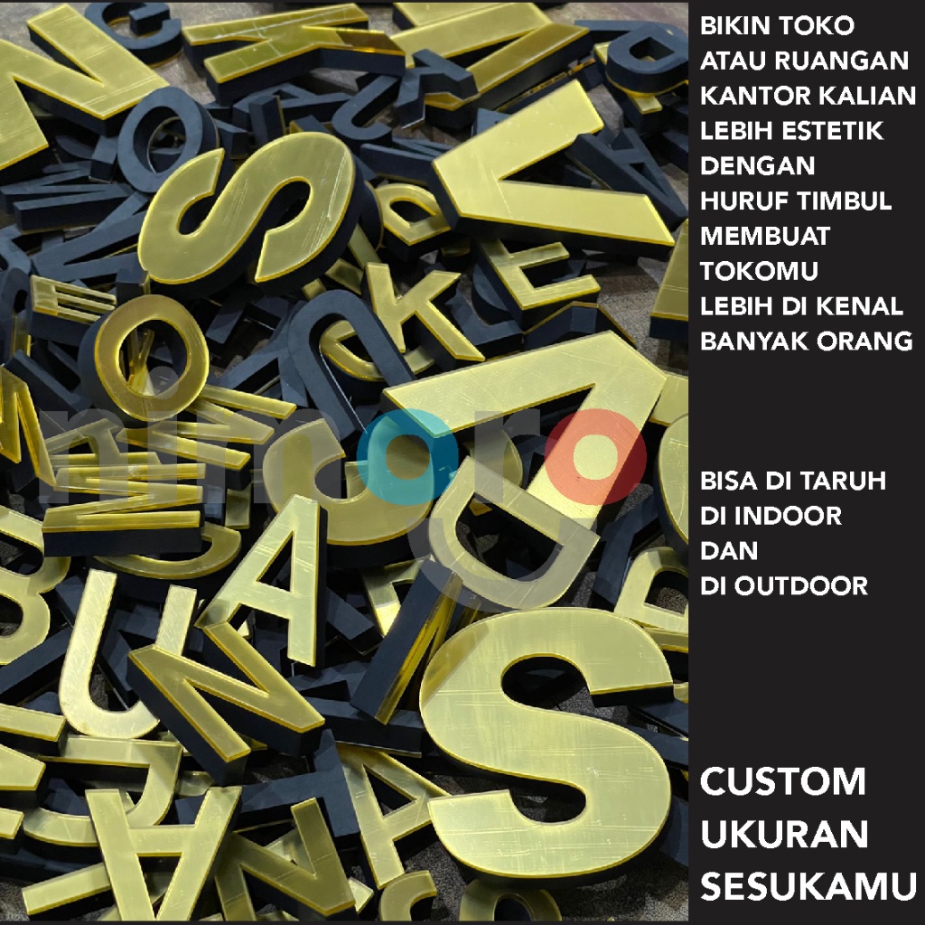 Terbaru Huruf Timbul Akrilik warna gold atau silver ukuran bisa custom, Huruf Timbul, Akrilik Custom
