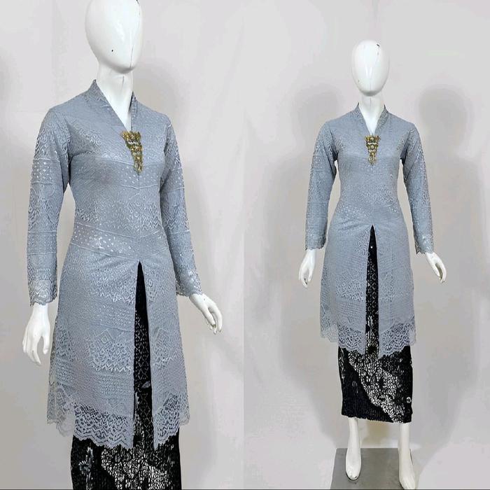 Setelan Kebaya Tunik Brokat Atasan Kebaya Modern Brukat Malika Model Kurung Busui Resleting Depan