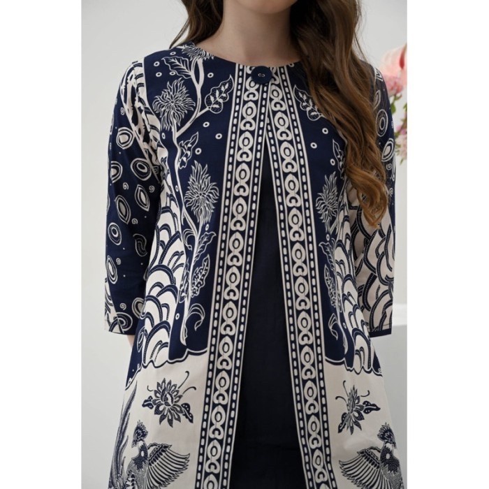 Terlaris Dress Batik Wanita Modern Lengan Panjang / Seragam Dress Semi Rompi