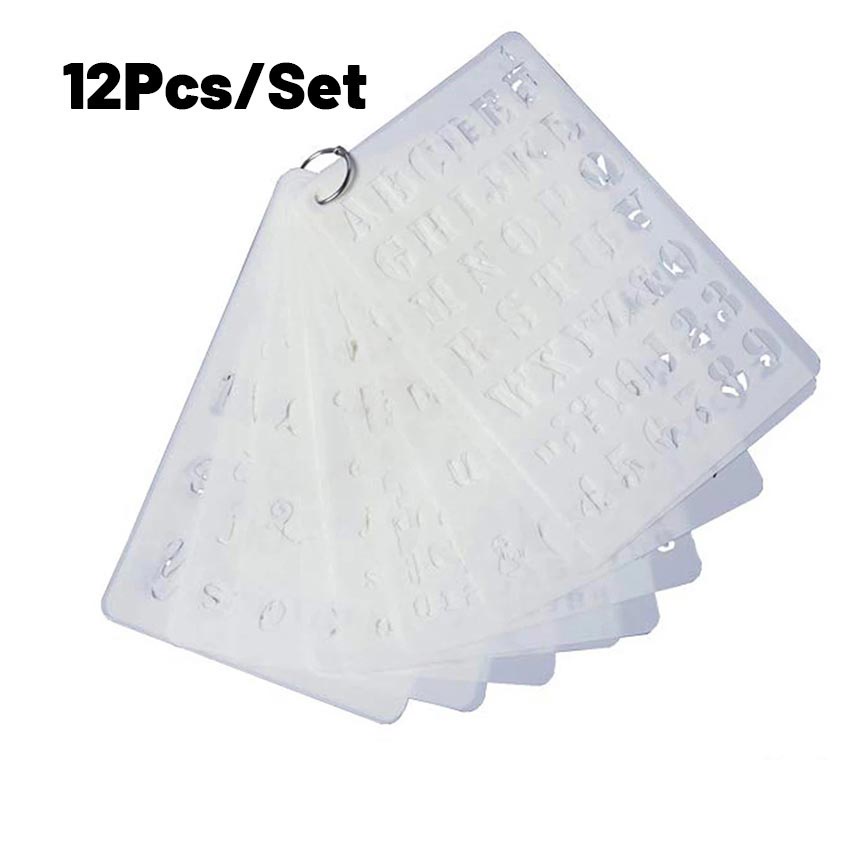 

iK! 12Pcs/Set Penggaris Huruf & Angka Templates - Penggaris Sablon ABC - Lettering Stencil set -