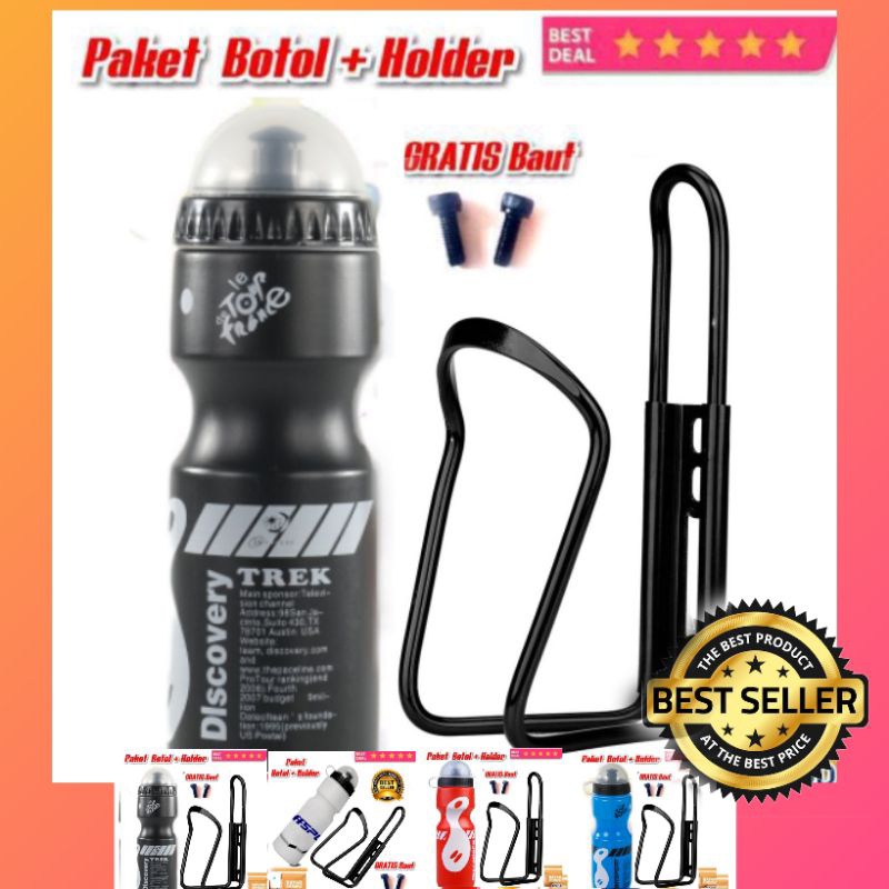 Paket Botol Minum Sepeda 650ml dan Holder Botol Sepeda BONUS Baut