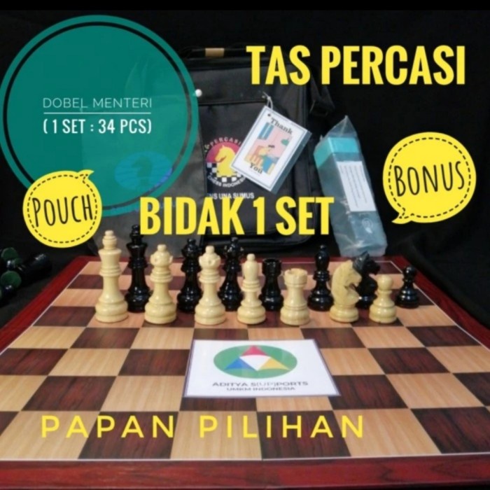 Papan Catur Standar PERCASI buah catur kayu