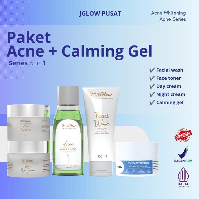 Jglow Extra Acne Panthenol Calming Gel untuk kulit wajah berjerawat dan beruntus 5Pcs