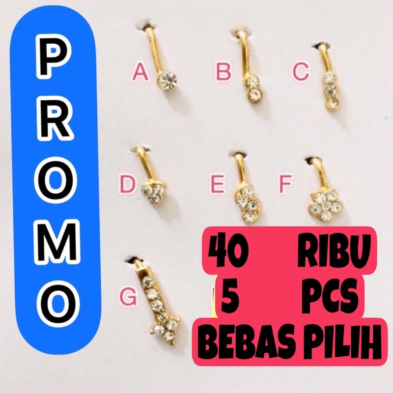 5 Anting Hidung / Pin Hidung Jepit / Nath Hidung / Hiasan Hidung / Aksesoris India