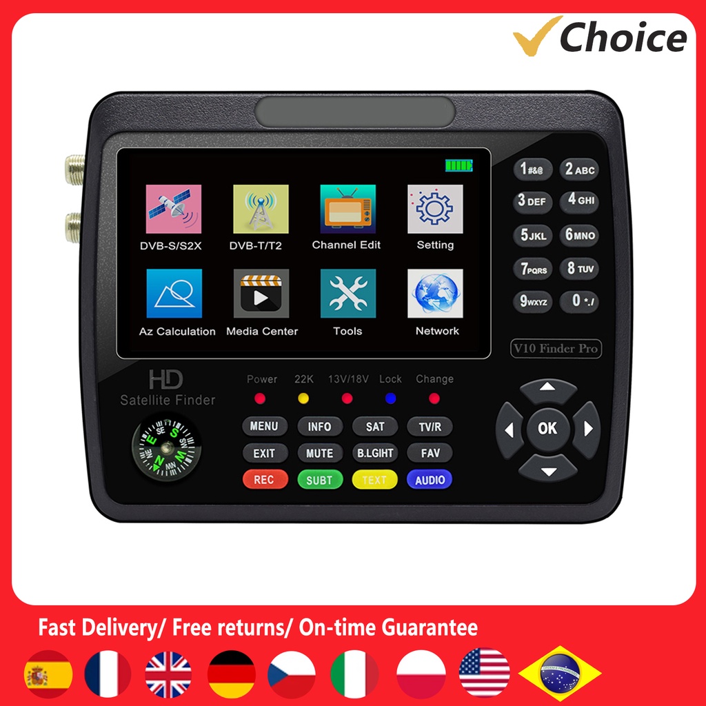 V10 Pro Satellite Finder Signal Meter HD Satellite TV Signal Finder DVB-S/S2/S2X/T/T2 COMBO Digital 