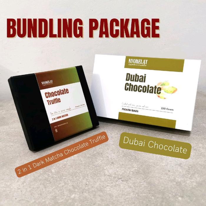 

Nyokelat Dubai Chocolate dan 2 in 1 Dark Matcha Truffle Paket Bundling Cokelat Food