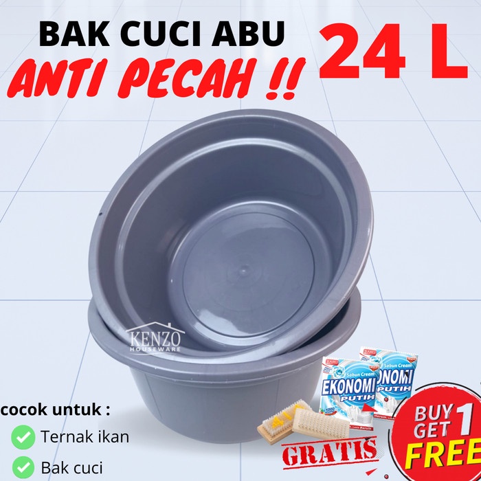 New Baskom Bak ABU Plastik Jumbo Ember Cuci Baju 24 Liter Besar ANTI PECAH Berkualitas