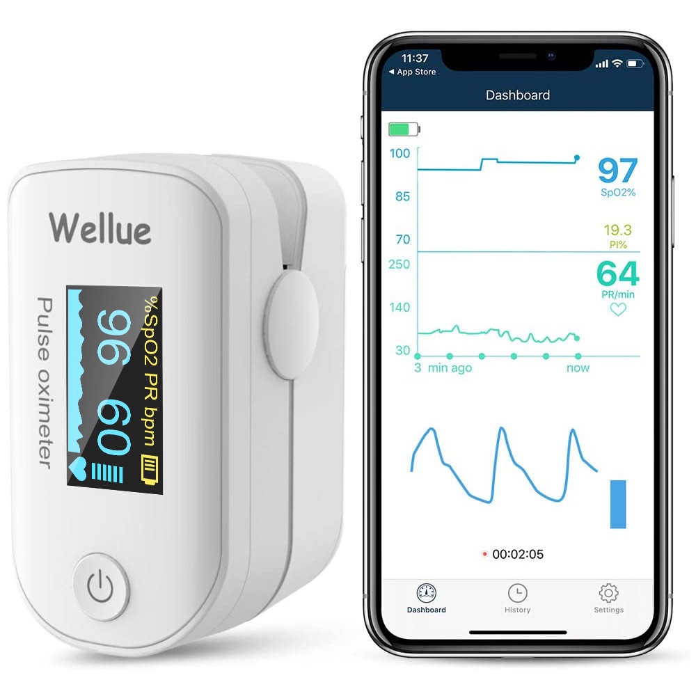 BKS Wellue FS20F Pulse Oximeter Bluetooth Finger Clip Oximeter Blood Oxygen Saturation Portable Fing