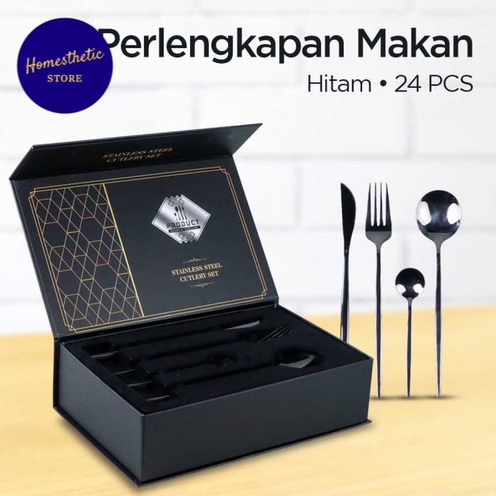 Set Perlengkapan Alat Makan Sendok Garpu Pisau Set Korea Mewah 24 Pcs - Asli