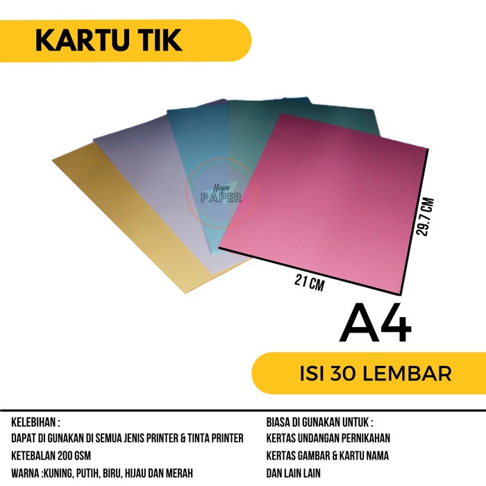 

ATKJaya- Kertas Tik A4 200gr isi 30 lembar / Karton Tik A4 / Kertas Karton Tik