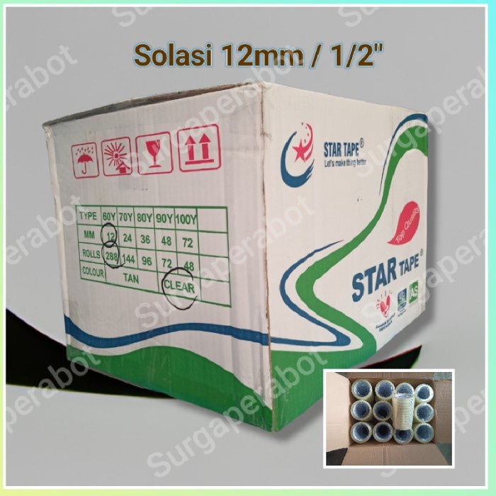 

ATKJaya- Lakban Bening 12mm 1 dus isi 288 pcs 72yard Solasi 0.5 inch Selotip