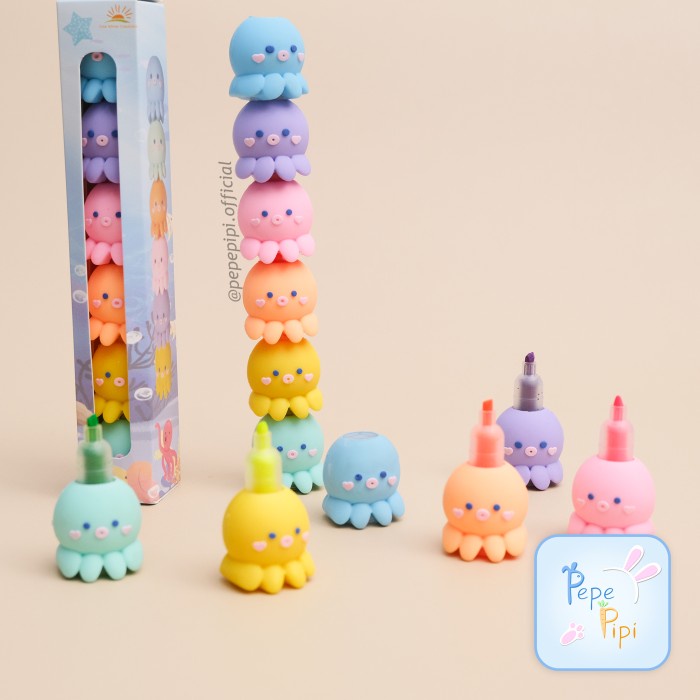 

ATKJaya- Highlighter Octopus Tumpuk 1 Set Spidol Pastel Gurita Textlighter Text