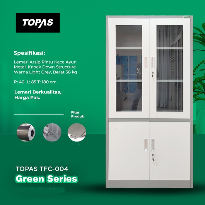 

ATKJaya- Lemari Arsip Besi 2 Pintu buka Swing Besi 1/2 kaca Lemari Kantor file