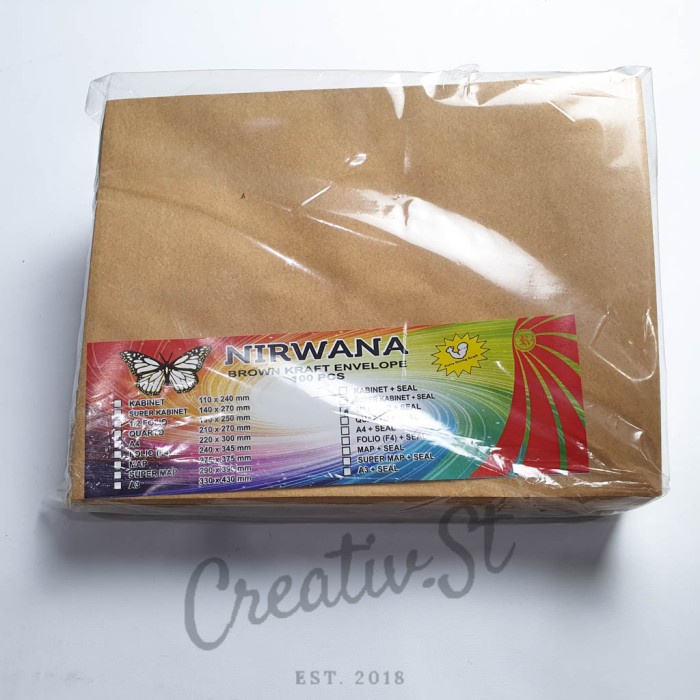 

ATKJaya- Amplop Coklat Polos 1/2 Folio (C) dengan Lem Seal merk Nirwana (pak)