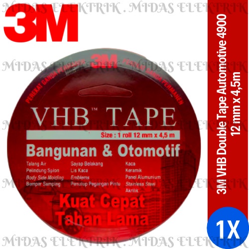 

ATKJaya- 3M VHB Double Tape Foam Automotive Mobil 4900 Merah Size 12 mm x 4.5 m