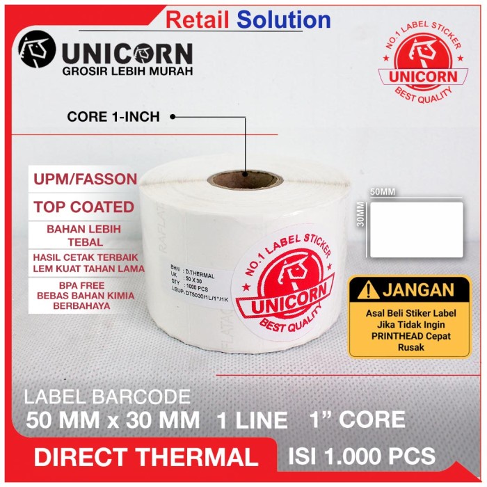 

ATKJaya- Stiker Label Barcode Thermal 50x30 mm / 50 x 30 mm / 50x30mm / 5X3 CM