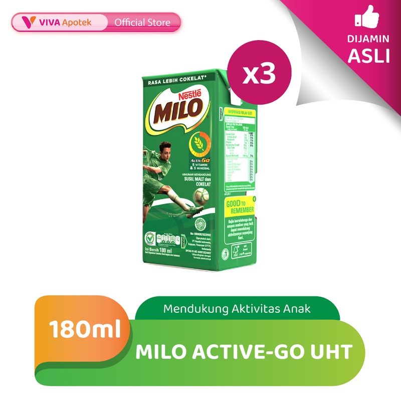

Milo Active-Go UHT Memenuhi Kebutuhan Nutrisi & Gizi Anak 180 ml (Pack - 3 Pcs)