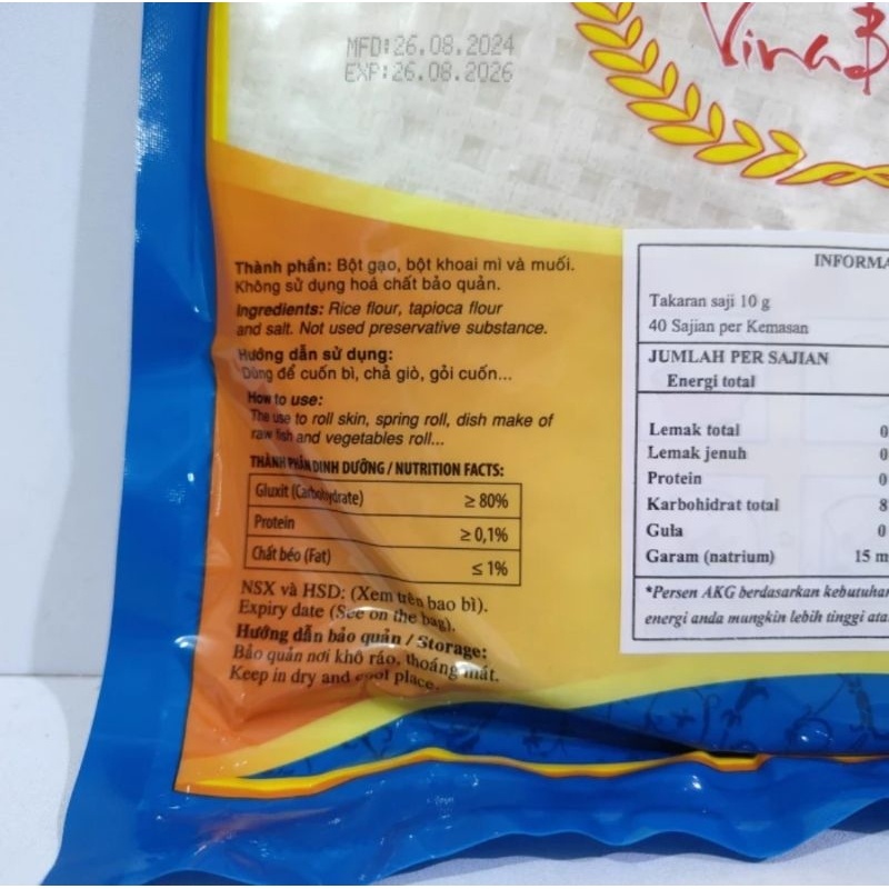 

Banh Trang Rice Paper Bulat 22cm 400gr - Vietnam Rice Paper Lumpia