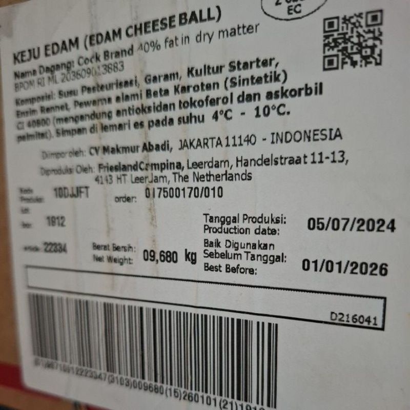 

keju edam cap ayam emas 500 gr. exp jan 2026