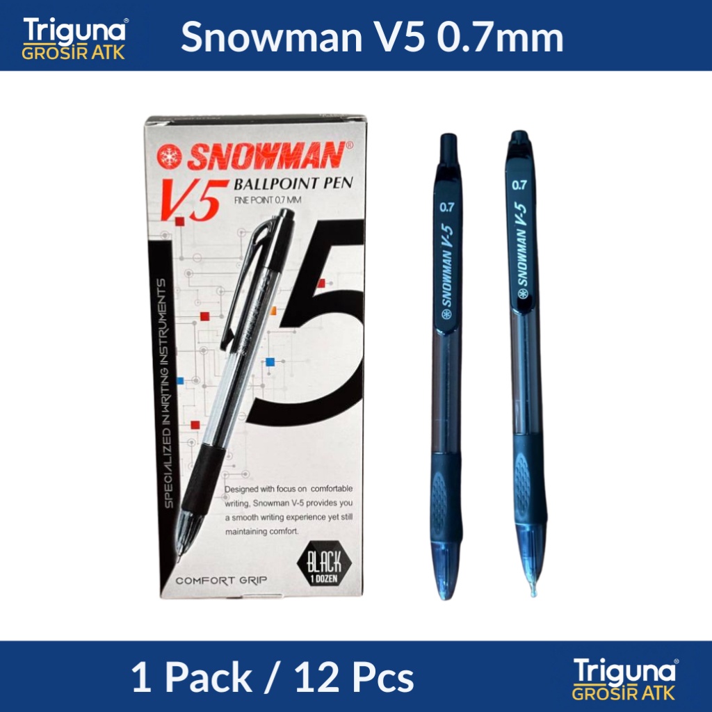 

Pulpen Snowman V5 0.7mm Hitam/Biru (12 Pcs)