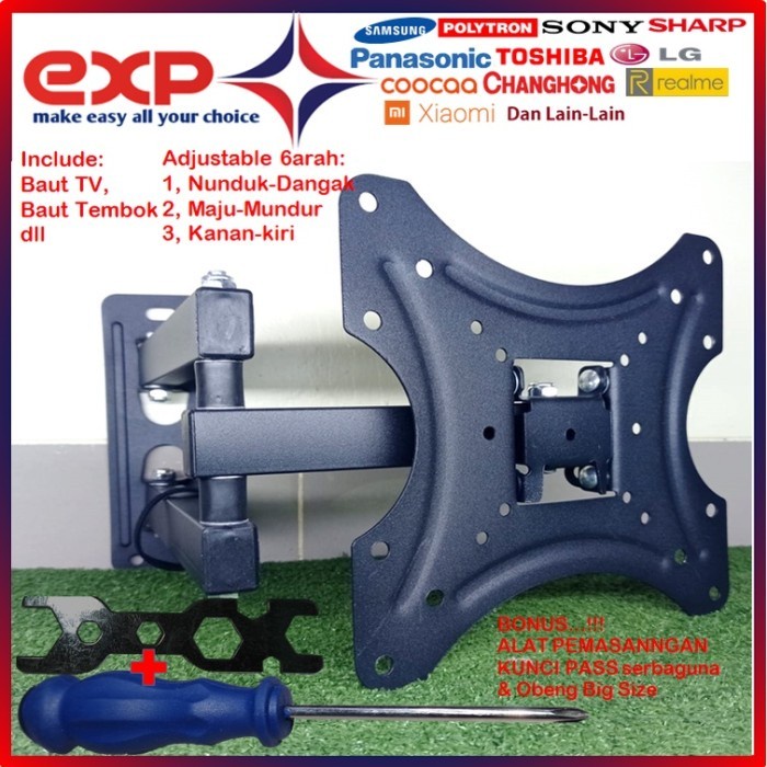 Bracket TV Universal 14 s d 43 inch 6 arah pergerakan IMPORT QUALITY F