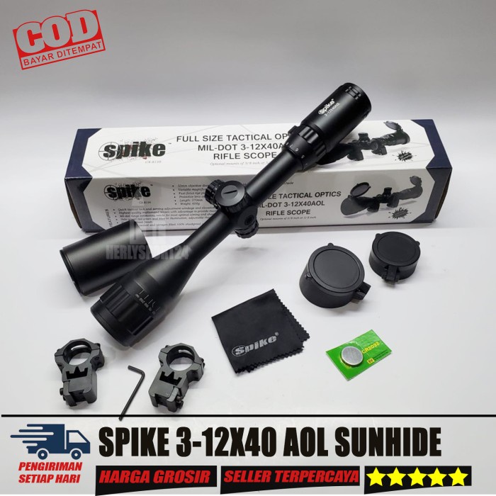 Terlaris TELESKOP SPIKE 3-12X40 AOL TELESCOPE SPIKE 3-12X40 AOL TAHAN GETAR SALE