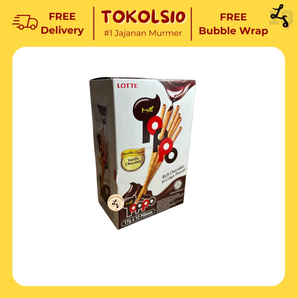 

HJ Lotte Toppo Biskuit Stik Vanila Isi Cokelat 1 Pack Isi 12 Pillows @17gr