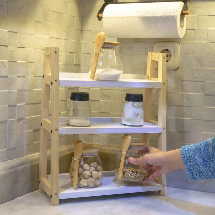 GUNINCO RAK DAPUR SUSUN 3 KAYU - Rak Kayu Bumbu Dapur - Rak Kayu Susun 3 Multifungsi Serbaguna - Rak