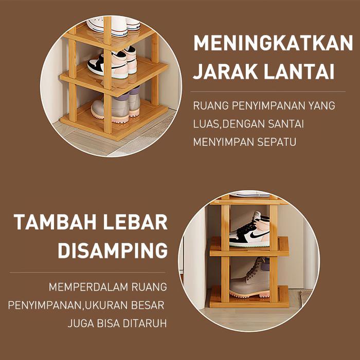 Rak Sepatu Bambu 26LEHUAN 5 Tingkat Hemat Ruang dengan Hanger Warna Kuning