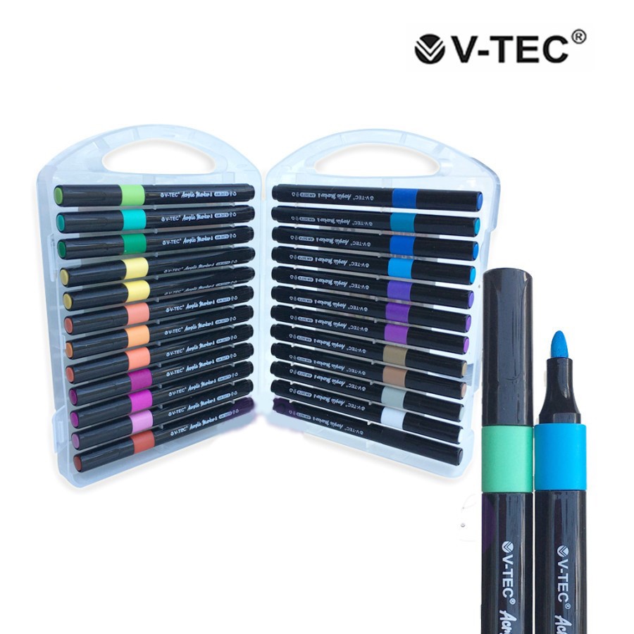 

V-TEC Acrylic Marker 24 Color AM 367 R Spidol Akrilik 24 Waterproof Warna Murah