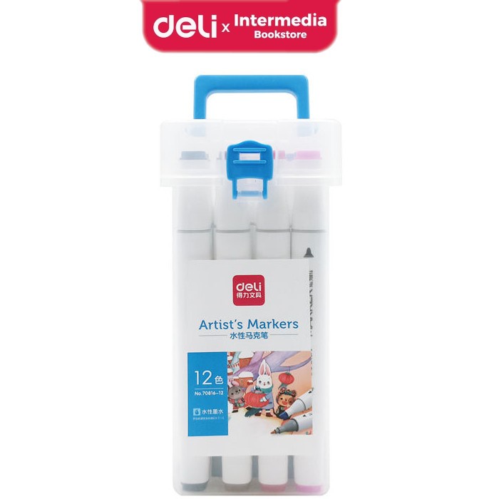 

Deli 70816-12 Sketch Marker / Water-based Marker / Spidol Sketsa Double Tip 12 Warna