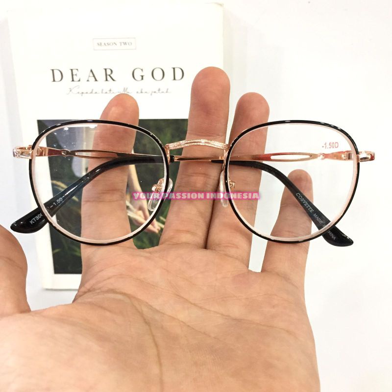 ACCMT- KT300 Kacamata Minus Wanita -0.50 sd -4.00 Model Oval Combinasi Warna Hitam Gold