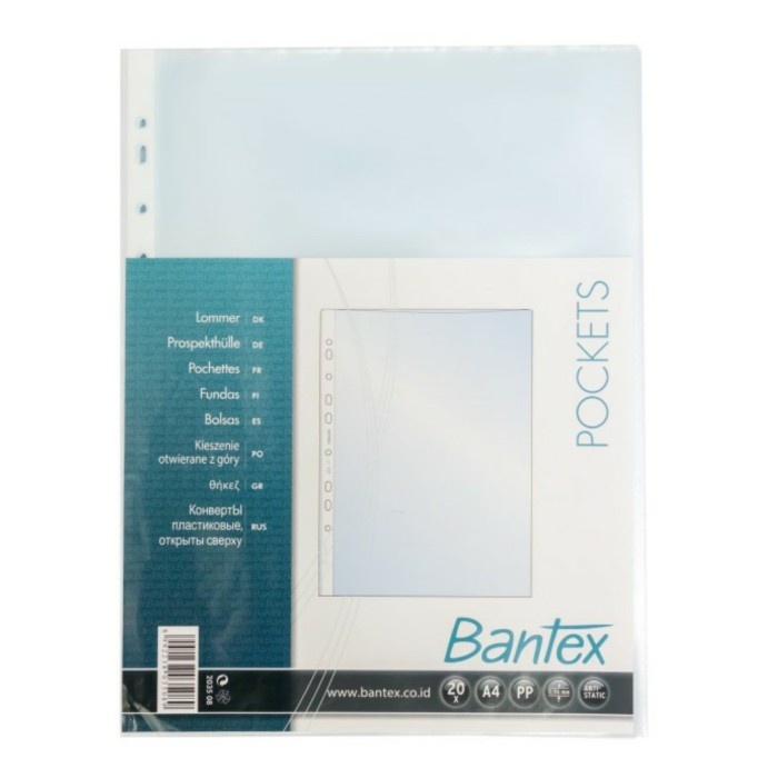 

BANTEX PP Pockets Transparan A4 2035-08 ( 1 Pack Isi 20 Lembar)