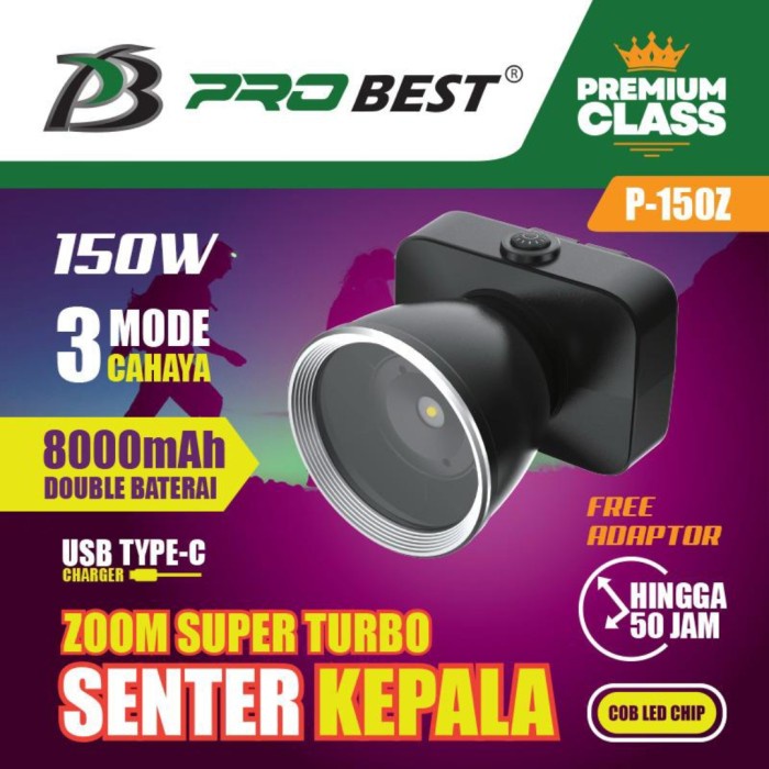 Pro Best Senter Kepala Zoom Super Turbo 180 Watt Baterai 12000mAh