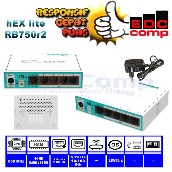 JTTOP" MIKROTIK ROUTER INDOOR RB750R2 / HEX LITE / ROUTER RB750 R2 HEX LITE