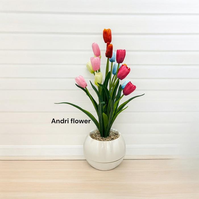 BUNGA HIAS ARTIFICIAL BUNGA TULIP 15 KUNTUM SET POT VIENA BUNGA PELASTIK