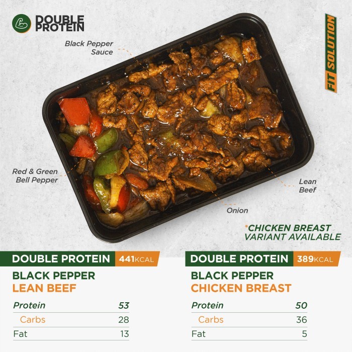 

(Good) DOUBLE PROTEIN Black Pepper Leam Beef/Chicken (53Gr Protein) Diet Meal