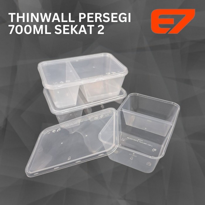 (Best) Lunch Box Plastik Thinwall Persegi Sekat 2 700ml