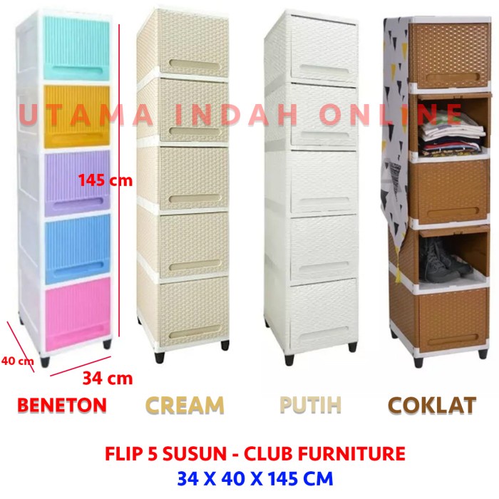 JTTOP" LACI PAKAIAN / LACI PLASTIK FLIP CLUB 5 SUSUN